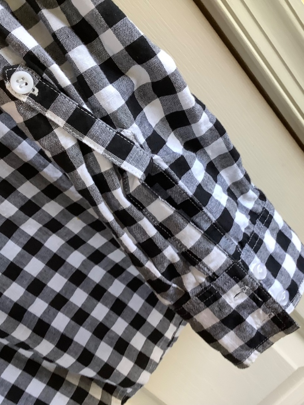 Rachel Hollis Gingham Linen Blend Woven Henley Shirt Black White SZ 14 - Picture 8 of 16